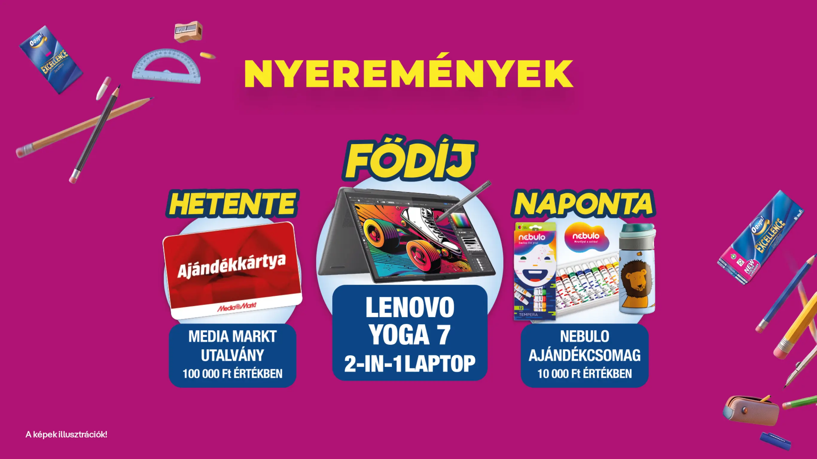 A promócióban megnyerhető nyeremények plakátképe.
